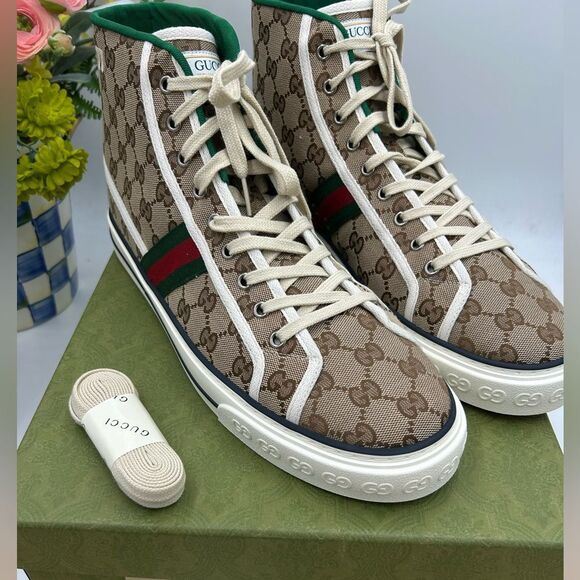 Men's Gucci tennis 1977 high top sneakers size 13 made in Italy - Picture 1 of 10